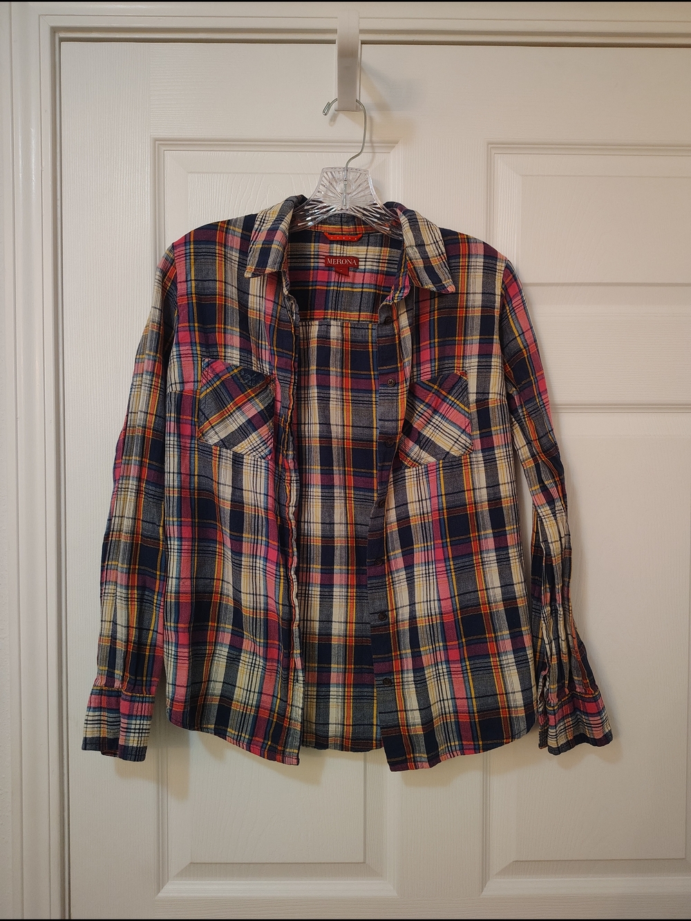 Merona Plaid Button-Down Shirt in Navy, Pink & Cream
